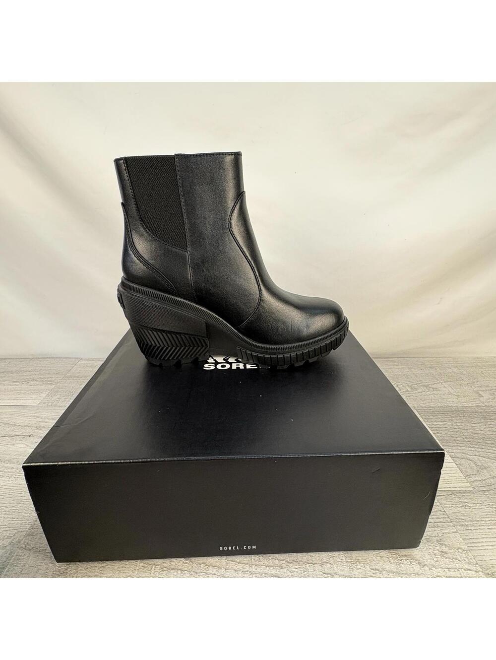SOREL Ona Ave Black Wedge Zip Bootie - Size 8 - Picture 9 of 10